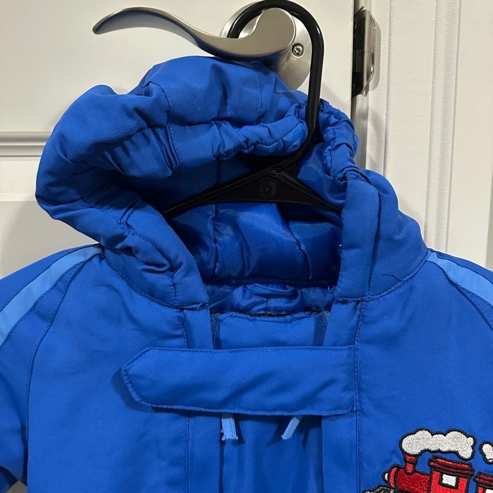 Mossi Vintage Toddler One Piece Snow Suit Blue Train Dual Zipper Size 18 months - Picture 7 of 11